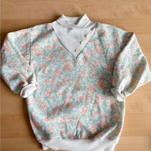 Vintage Sears Kids' White and Pink Floral Sweatshirt 8Y